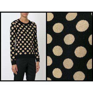 💕BOUTIQUE MOSCHINO💕 Polka Dot Intarsia Sweater Crew Neck Black Gold Dots US 8